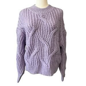 New LUSH NORDSTROM Women's Dusty Lavender Crew Neck Cable Knit Sweater Size M